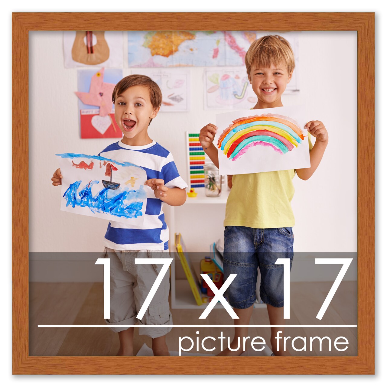 Square Slim Profile Brown Picture Frame - UV Acrylic, Foam Board Backing, Hanging Hardware